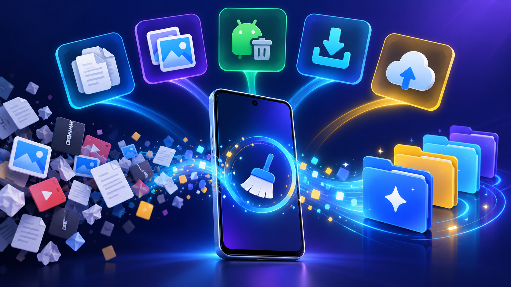 Celular com opções de aplicativos para organizar o armazenamento